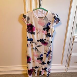 Betsey Johnson floral stretch midi pencil cap sleeve dress